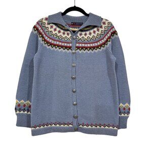 Vintage Norsk Husflid Handknit Norwegian Wool Fair Isle Cardigan Sweater Size M